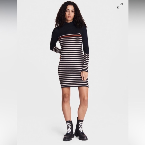 Rag & bone Kate Stripe Turtleneck Mini sweater Dress 20551 - Picture 1 of 9